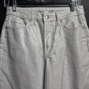 Metallic Silver Shiny Jeans High Rise OG Loose Coated Denim Size 2 Old Navy